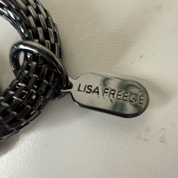 Lisa Freede Black Mesh Link Chain Necklace Oversized Gunmetal Statement Jewelry - Picture 5 of 7